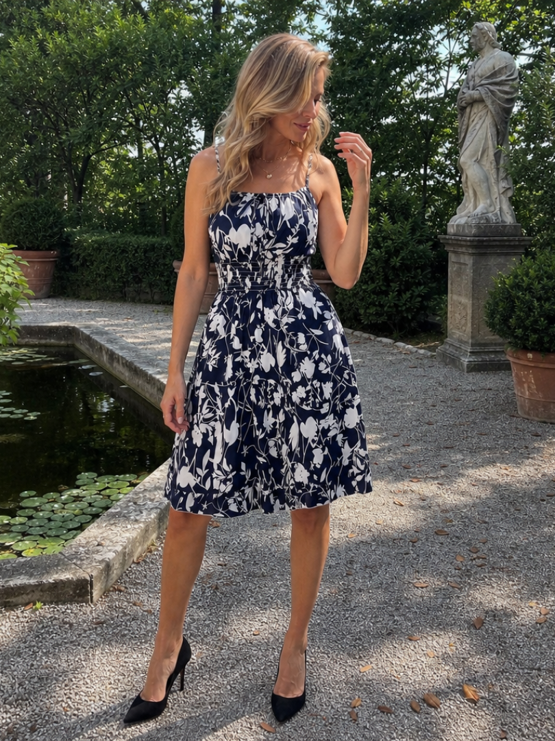 Atlas | Sukienka bez rękawów z abstrakcyjnym nadrukiem do kolan