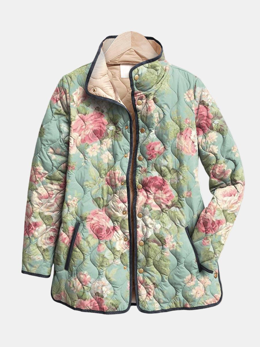 Carys | Retro Floral Patterned Quilted Jacket - Eliza-Warszawa