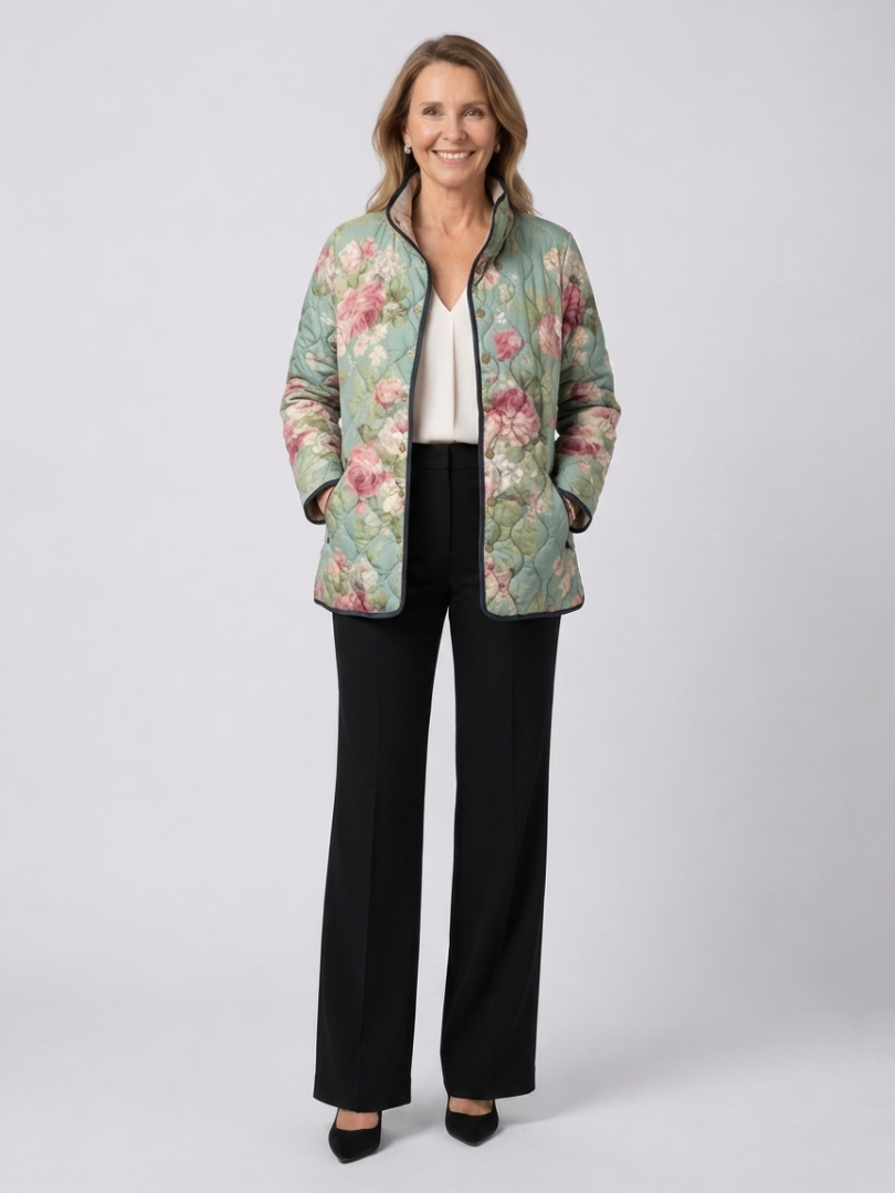 Carys | Retro Floral Patterned Quilted Jacket - Eliza-Warszawa