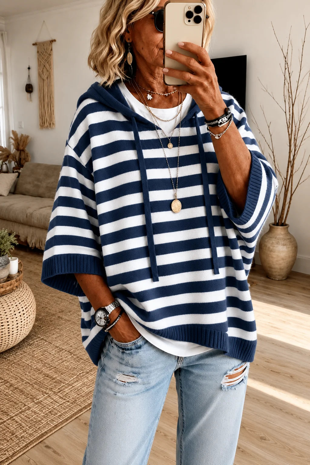 Anna | Sweter ponczo w paski