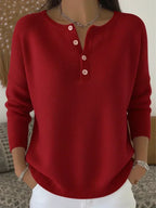 Helena™ | Sweter z dzianiny Henley zapinany na guziki