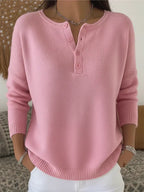 Helena™ | Sweter z dzianiny Henley zapinany na guziki