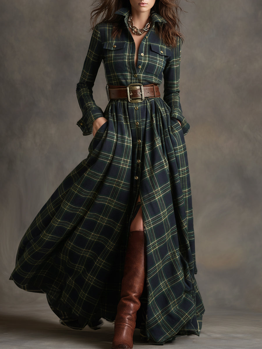 Zofia | Sukienka maxi w kratę - Eliza-Warszawa