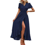 MARJORIE™ – Przytulna letnia sukienka maxi z falbanką u dołu i rozcięciem - Eliza-Warszawa