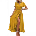 MARJORIE™ – Przytulna letnia sukienka maxi z falbanką u dołu i rozcięciem - Eliza-Warszawa