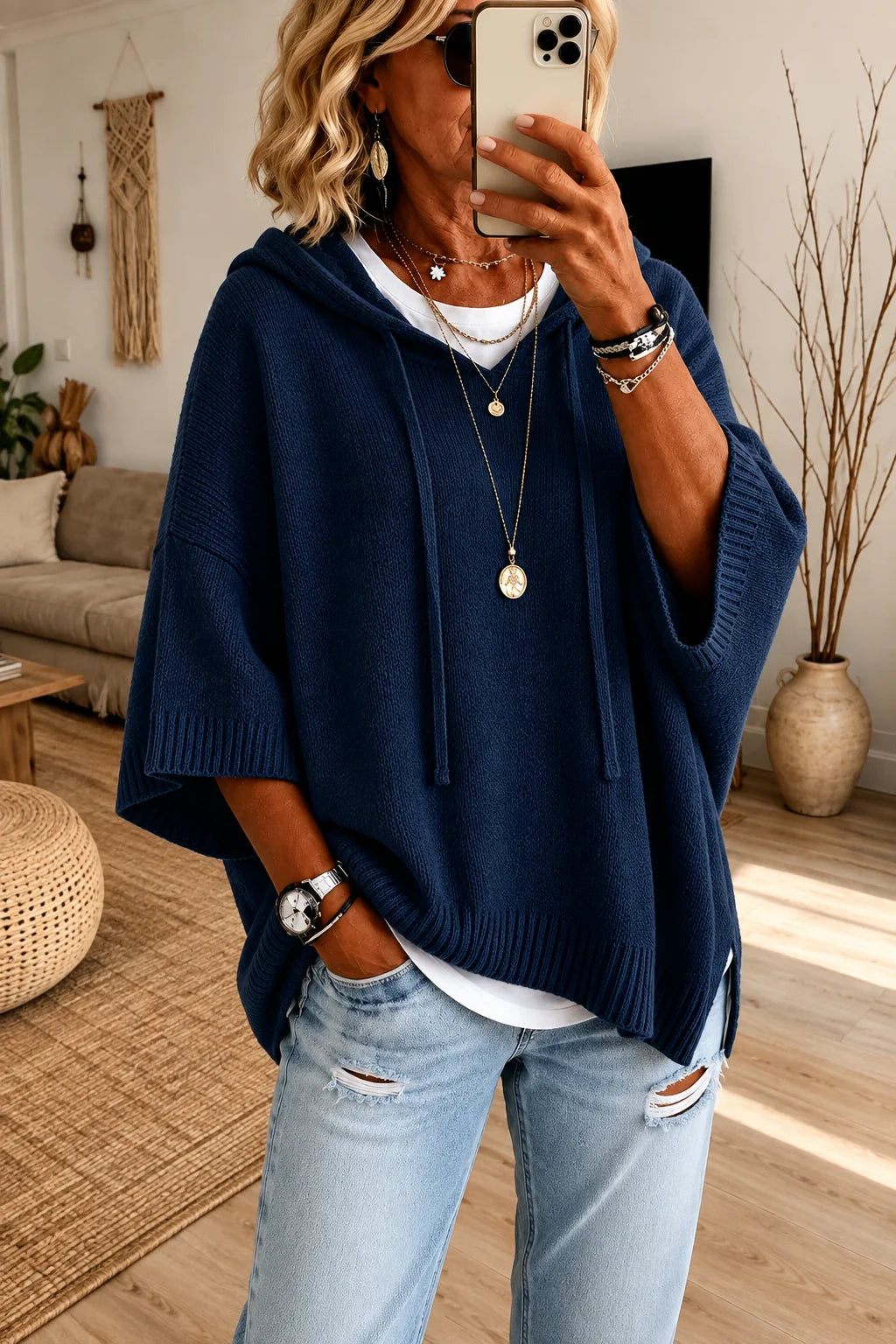 Paulina | Fioletowy sweter ponczo