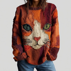 Zaira | Sweter z artystycznym motywem kota - Eliza-Warszawa