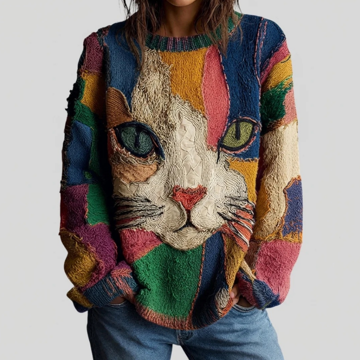 Zaira | Sweter z artystycznym motywem kota - Eliza-Warszawa